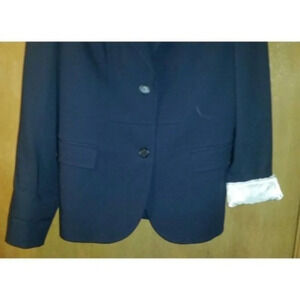 PRADA Navy Blue Virgin Wool Lined Jacket Blazer Front Pockets Buttons on Sleeves